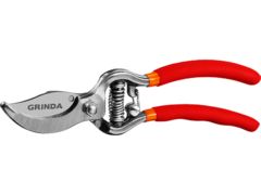 GRINDA G-1, 150 мм, цельнокованые лезвия, стальные рукоятки, покрытие ПВХ, плоскостной мини-секатор (423101)