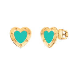 21189-2-Серьги-пусеты в форме сердечек  из золота с эмалью цвета Тиффани