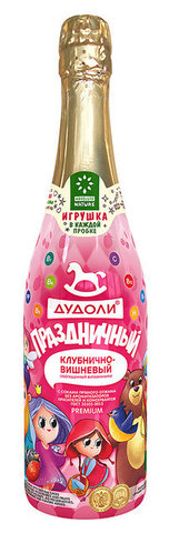 Дудоли напиток газированный с игрушкой «Клубнично-вишневый» с витаминами 0,75л