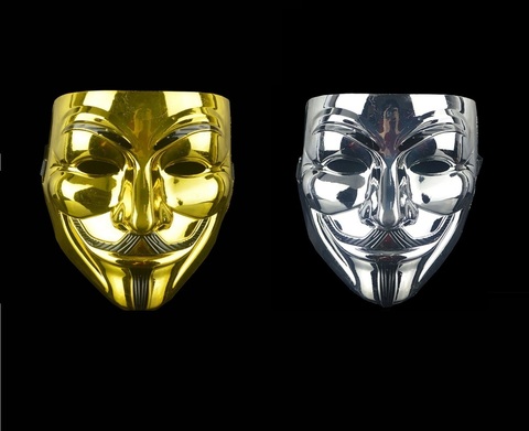 Маска Анонимуса (Гай Фокс) - два вида Золото/Серебро