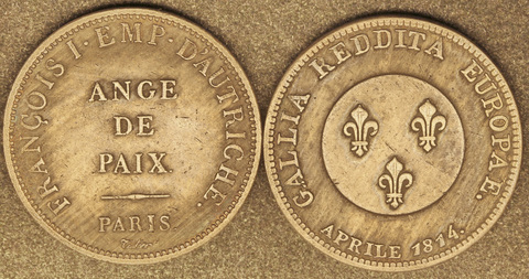 Жетон 2 франка 1814 Франция Освобождение Парижа в честь императора Австрии Франциска 1 посеребрение Копия Копия