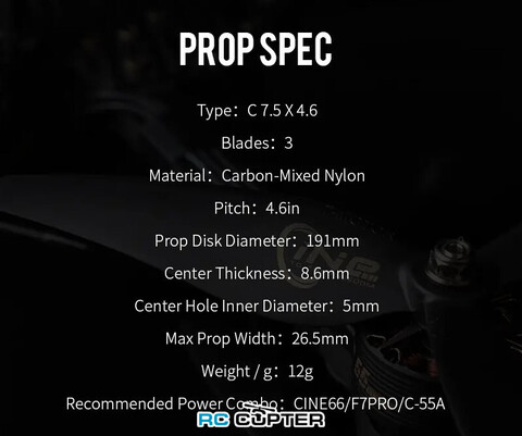 Пропеллер нейлоновый C7.5*4.6*3 трёхлопастной Cinelifter T-Motor (пара)