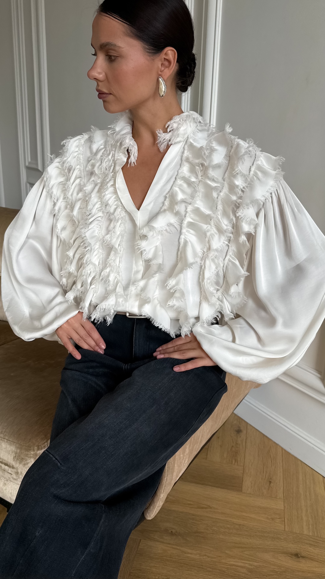 Блуза с оборками в виде бахромы PREMIUM QUALITY