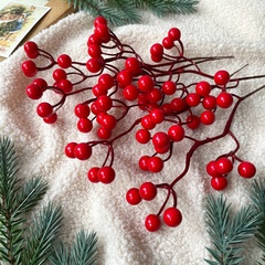 Ягоды красные искусственные на ветке, гроздь 24 см., 8-15 мм., набор 5 шт.