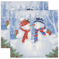 Сервировочные салфетки, Снеговики с подарками