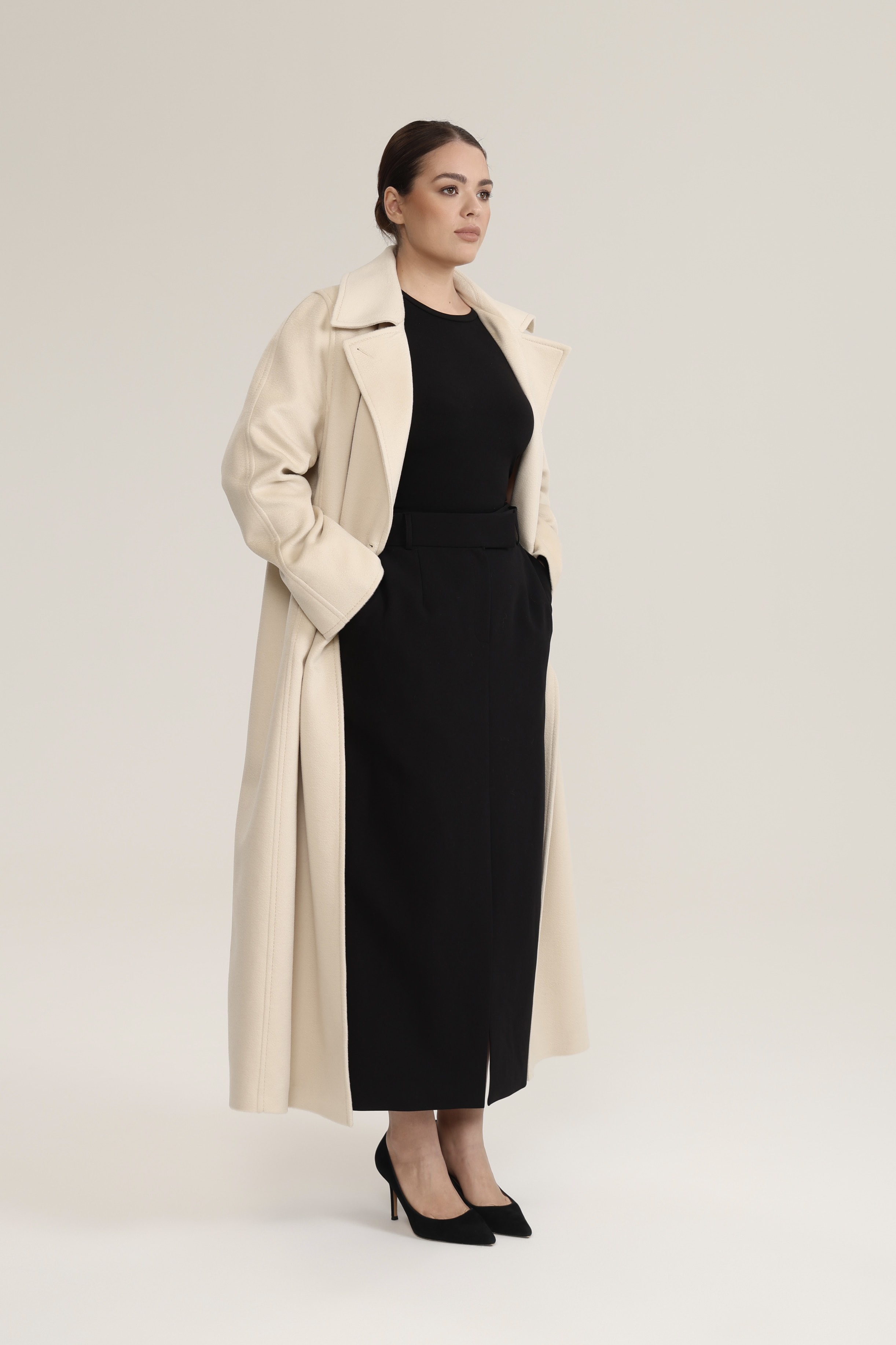 Пальто двубортное с отстрочкой, молочный