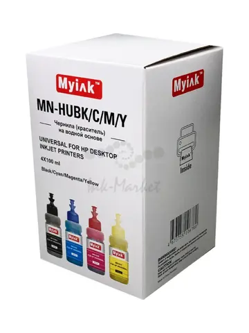 Чернила универсальные MyInk для HP водные (Dye), комплект 4 цвета по 100 мл