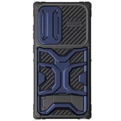 Противоударный чехол синего цвета от Nillkin серии Adventurer Pro Case для Samsung Galaxy S23 Ultra, с защитной шторкой для камеры