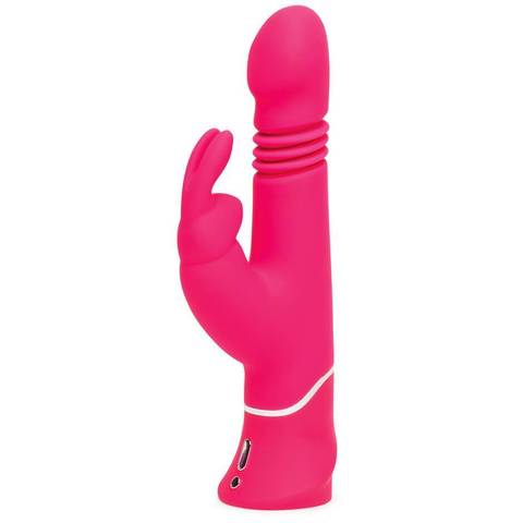 Розовый вибратор Thrusting Realistic Rechargeable Rabbit Vibrator с имитацией толчков - 22,8 см. - Happy Rabbit 71507