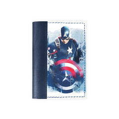 Обложка на паспорт комбинированная "Капитан Америка", синяя