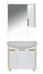 Тумба MISTY Престиж - 80 прямая белая золотая патина c умывальником