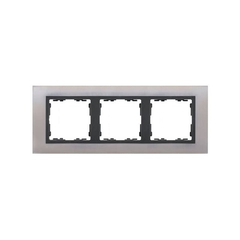 Рамка на 3 поста. Цвет Сталь нержавеющая / графит. Simon 82 Nature. 82837-37