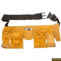 STAYER кожаный, 2 скобы, пояс для инструментов с 10 карманами (38510)