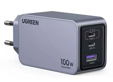 Зарядное устройство UGREEN X757 25874 Nexode Pro 100W USB-A+2*USB-C GaN Tech Fast Charger RUS с кабелем 1м, Grey