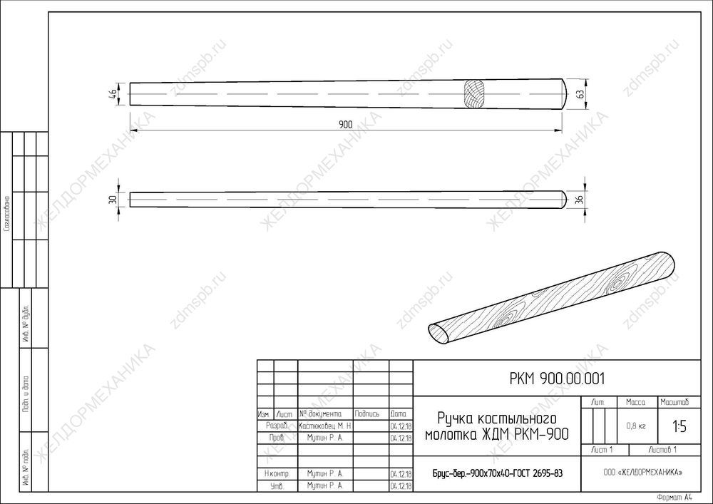 Ручка для молотка 100-200 г, 250 мм