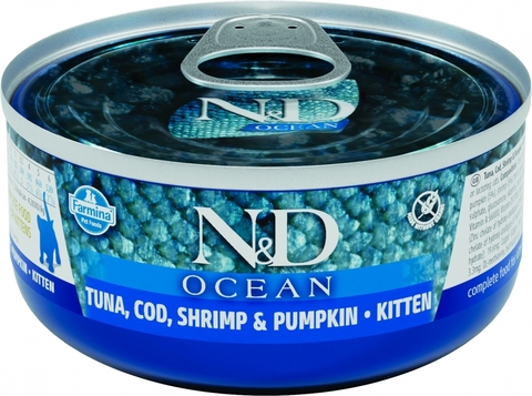 Farmina N&D Ocean консервы для котят (тунец,треска, креветки, тыква) 70 гр