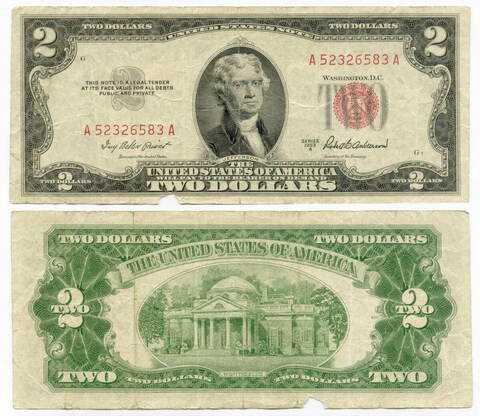 Банкнота США 2 доллара 1953A A 52326583 A. VG