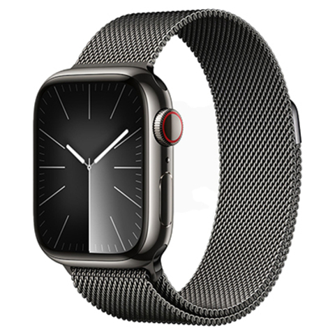 Apple Watch Series 9, GPS, 41 мм, корпус из нержавеющей стали графитового цвета, миланский сетчатый браслет графитового цвета