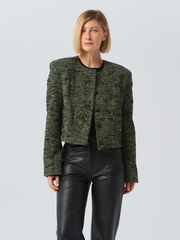 Укороченный жакет из итальянского твида зеленый