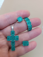 23123 - Серьги- гвоздики в стиле GRAFF из серебра с багетными цирконами параиба