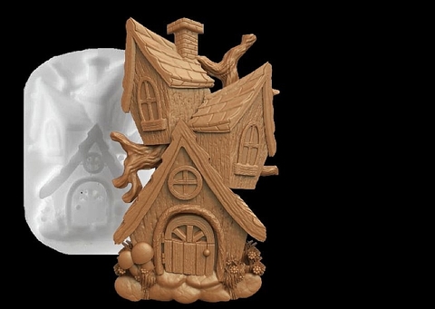 Силиконовый молд № 425 домик Скворечник 2 D ( серия домики для гномов и фей)