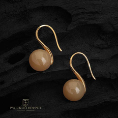 Серьги "Перлус" позолоченные с медовым нефритом.
