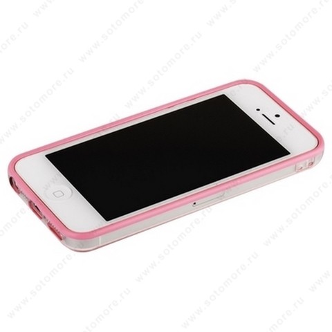 Бампер для iPhone 5C с полосой розовый с прозрачной