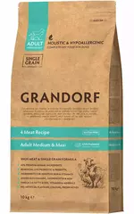 Grandorf  GRAIN DOG ADULT MEDIUM & MAXI BREEDS 4 MEAT RECIPE низкозерновой для взрослых собак средних и крупных пород 4 вида мяса 10 кг