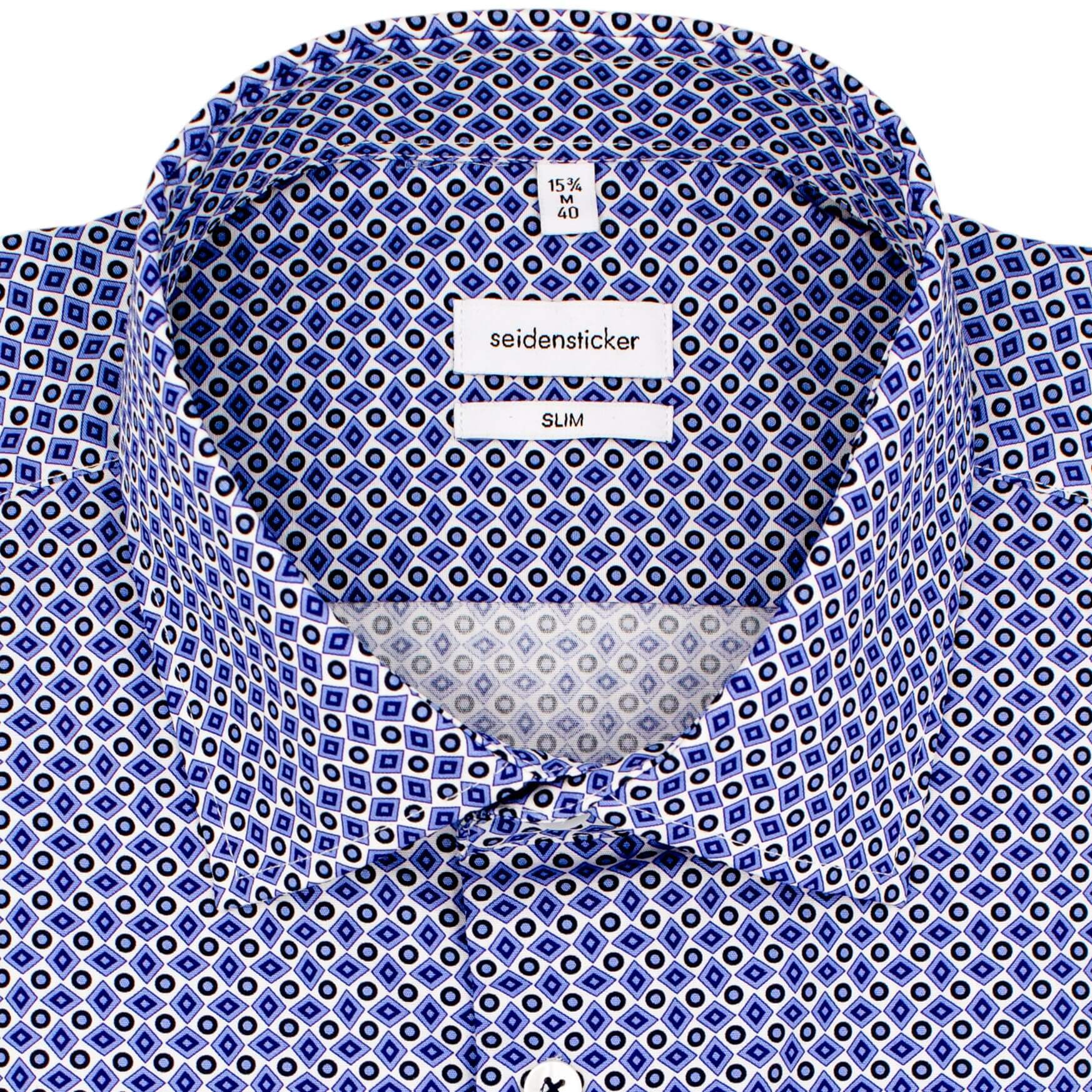 Сорочка мужская Seidensticker Slim Fit 01.643910-13 с сине-чёрным принтом