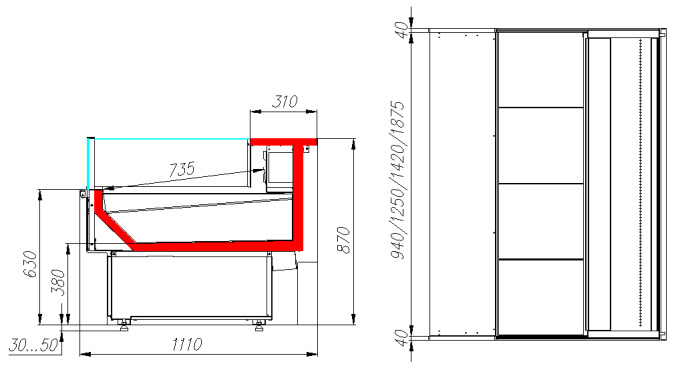 Витрина для рыбы POLUS GC110 SP 1,5-2 (с боковинами, рыба на льду) (0011-9006)