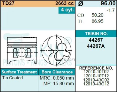 Поршень двигателя TEIKIN 44267 0.50 (4шт/упак)