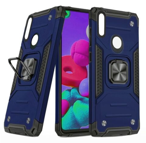 Противоударный чехол для Samsung Galaxy А30 / A20 / M10s синий с пластиной для магнитного автодержателя и кольцом подставкой