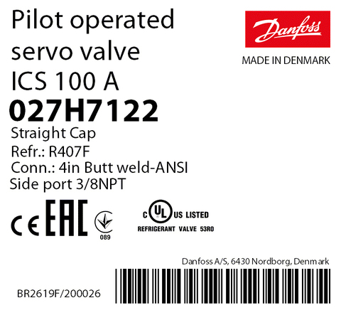 Пилотный клапан ICS 100 Danfoss 027H7122 стыковой шов