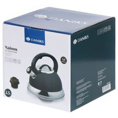 Чайник нерж, 2.5 л, свист, мат, ручк металл, Daniks, чер, GS-04017