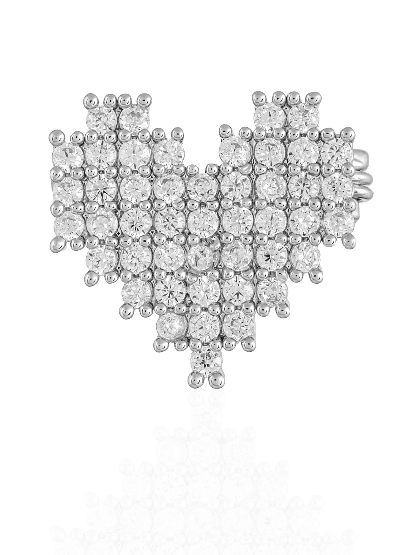 Серебристая мини брошь Сердце с фианитами