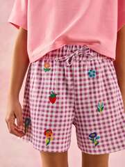 Шорты с вышивкой для девочки Next AH9-459, Фиолетовый, Белый