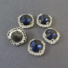 Кабошоны ювелирные со стразами, 18*18 мм,квадратные, темно-синие в серебристой оправе, набор 5 шт.