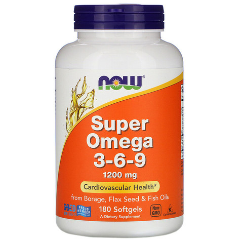 Now Foods, Super Omega 3-6-9, 1200 мг, 180 мягких таблеток из бычьего желатина