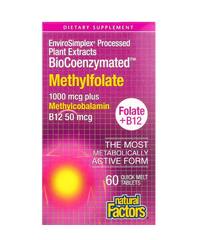 Natural Factors BioCoenzymated, метилфолат, 1000 мкг, 60 быстрорастворимых таблеток