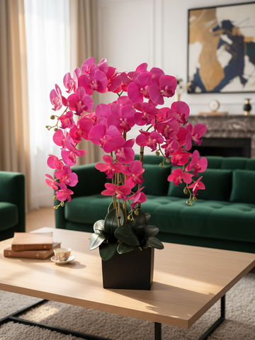 Орхидеи фаленопсис малиновые 5 веток в сером кашпо Лофт