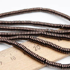 Гематит Рондель бусины (имитация), цвет коричневый, размер около 1,2*4 мм, цена за отрезок 19 см (1/2 нити)