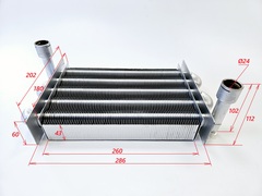 Теплообменник основной (24кВт, L=260мм) для GAZECO T-2/C-2 (арт. 02-4005)