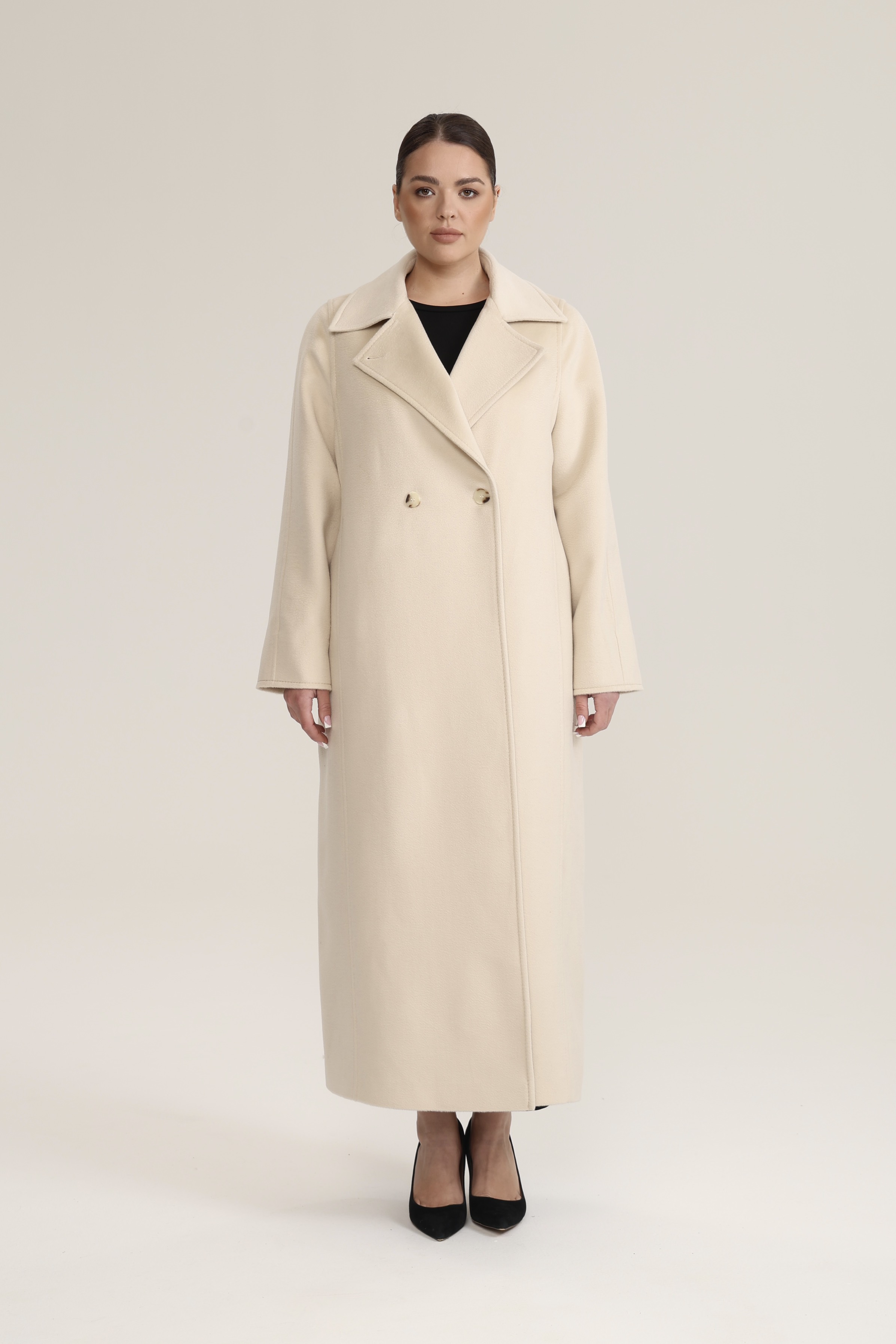 Пальто двубортное с отстрочкой, молочный