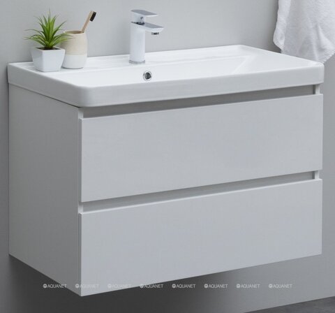 Aquanet 308336 Тумба с раковиной Вега 80 2 ящ. цв.белый глянец (308336)