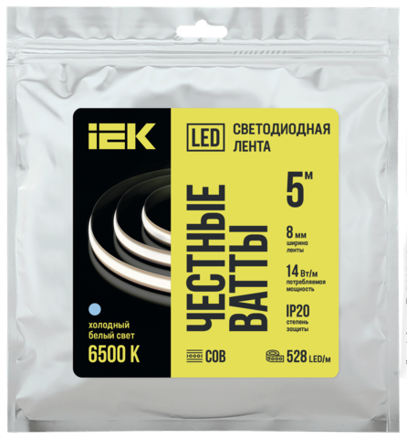 Лента LED 5м COB-528LED freecut 14Вт/м IP20 24В 6500К IEK