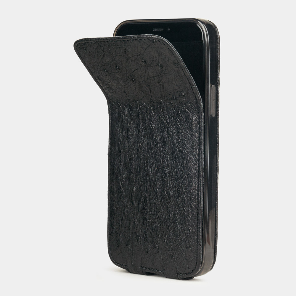 Чехол для iPhone 12/12Pro из кожи страуса, черного цвета