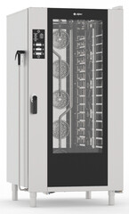 11000027030 Абат Конвекционная печь КЭП-16, стационарные направляющие на 16 уровней 400х600 мм, нерж. камера, пароувлажнение - инжекция, 2 скорости вращения вентиляторов, память на 110 программ, до 4-ех этапов в программе, ручной душ в комплекте, без противней, корпус нерж.