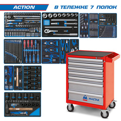 KING TONY (934-327AMR) Набор инструментов "ACTION" в красной тележке, 327 предметов