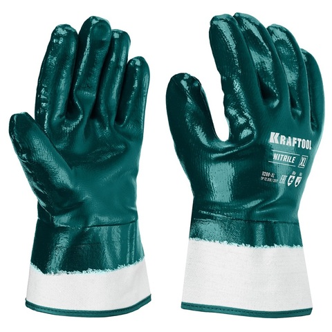 KRAFTOOL HYKRAFT Heavy Duty - особопрочные, XL (10), с крагой, нитриловое покрытие, высокая защита от нефтепродуктов, перчатки (11288-XL)