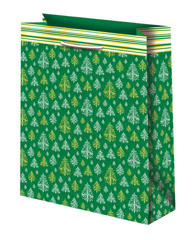 Новогодний подарочный пакет Зеленый с елочками (большой)